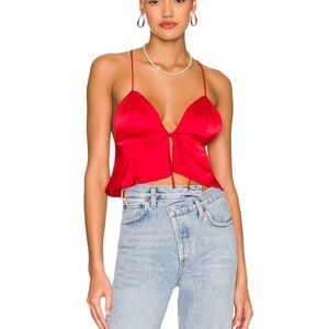 Superdown Isla Satin Top in Red